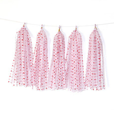 6 Packs Color Polka Dot Paper Tassels Birthday Room Decoration Ribbon Garland(TM-0016 Peach Heart Red)