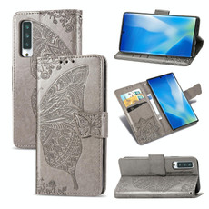 For Arrows NX9 F-52A Butterfly Love Flower Embossed Horizontal Flip Leather Case with Bracket / Card Slot / Wallet / Lanyard(Gray)