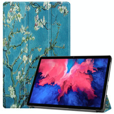 For Lenovo Tab P11 (TB-J606F) Custer Painted Pattern Horizontal Flip Smart Flat PU Leather Case with Sleep / Wake-up Function & 3-Fold Holder(Apricot Blossom)