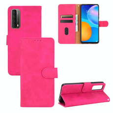 For Huawei P Smart 2021 / Y7A Solid Color Skin Feel Magnetic Buckle Horizontal Flip Calf Texture PU Leather Case with Holder & Card Slots & Wallet(Rose Red)