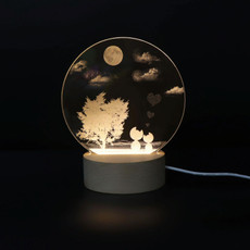 3D Atmosphere Decorative Light Acrylic Inner Carved LED Night Light Creative Girl Table Lamp(Tree Cat)