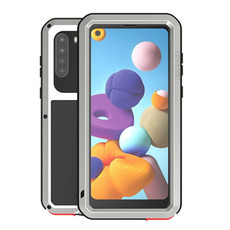 For Samsung Galaxy A21 (US Version) LOVE MEI Metal Shockproof Waterproof Dustproof Protective Case with Glass(Silver)