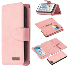 For iPhone SE 2022 / SE 2020 / 8 / 7 Detachable Frosted Magnetic Horizontal Flip Leather Case with Card Slots & Holder & Zipper Wallet & Photo Frame(Pink)