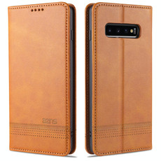 For Samsung Galaxy S10 AZNS Magnetic Calf Texture Horizontal Flip Leather Case with Card Slots & Holder & Wallet(Light Brown)