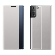For Samsung Galaxy S22+ 5G Side Display Magnetic Flip Plain Cloth + PC Case with Holder & Sleep / Wake-up Function(Silver)