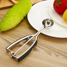 Stainless Steel Silicone Black Handle Ice Cream Scoop Spoon, Size:44mm Stainless Steel Silicone Black Handle Ice Cream Scoop Spoon, Size:44mm