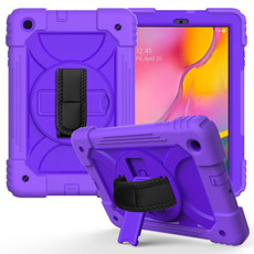 For Samsung Galaxy Tab A 10.1 (2019) T510/T515 Shockproof PC + Silicone Combination Case with Holder & Hand Strap & Shoulder Strap(Purple + Purple)