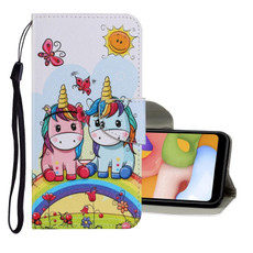 For Samsung Galaxy A20e Coloured Drawing Pattern Horizontal Flip PU Leather Case with Holder & Card Slots & Wallet & Lanyard(Couple Unicorn)