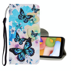 For Samsung Galaxy A20s Coloured Drawing Pattern Horizontal Flip PU Leather Case with Holder & Card Slots & Wallet & Lanyard(Purple Butterfly)