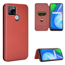 For OPPO Realme V3 Carbon Fiber Texture Horizontal Flip TPU + PC + PU Leather Case with Card Slot(Brown)