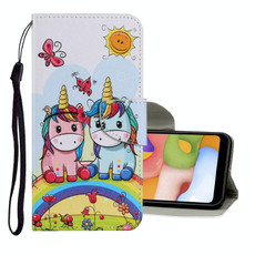 For Samsung Galaxy A10s Coloured Drawing Pattern Horizontal Flip PU Leather Case with Holder & Card Slots & Wallet & Lanyard(Couple Unicorn)
