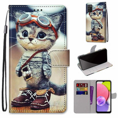 For Samsung Galaxy A03s 166mm Version Coloured Drawing Cross Texture Horizontal Flip PU Phone Leather Case with Holder & Card Slots & Wallet & Lanyard(Colorful Layer(Leather Shoes Cat) For Samsung Galaxy A03s 166mm Version Coloured Drawing Cross Texture Horizontal Flip PU Phone Leather Case with Holder & Card Slots & Wallet & Lanyard(Colorful Layer(Leather Shoes Cat)