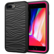 For iPhone 6/7/8G Wave Pattern 3 in 1 Silicone+PC Shockproof Protective Case(Black+Hot Pink)