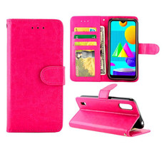 For Samsung Galaxy M01 Crazy Horse Texture Leather Horizontal Flip Protective Case with Holder & Card Slots & Wallet & Photo Frame(Magenta)
