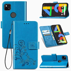 For Google Pixel 4A Four-leaf Clasp Embossed Buckle Mobile Phone Protection Leather Case with Lanyard & Card Slot & Wallet & Bracket Function(Blue) For Google Pixel 4A Four-leaf Clasp Embossed Buckle Mobile Phone Protection Leather Case with Lanyard & Card Slot & Wallet & Bracket Function(Blue)