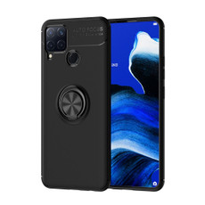 For OPPO Realme C15 Metal Ring Holder 360 Degree Rotating TPU Case(Black+Black)