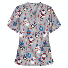 Christmas Print Short-sleeved Pocket T-shirt Nurse Uniform (Color:8 Size:M)