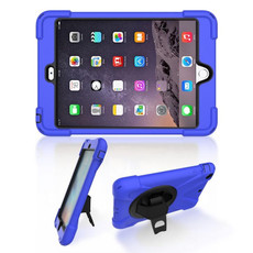 For iPad Mini 3 & 2 & 1 Shockproof Colorful Silicone + PC Protective Case with Holder & Hand Grip Strap(Blue)