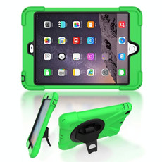 For iPad Mini 3 & 2 & 1 Shockproof Colorful Silicone + PC Protective Case with Holder & Hand Grip Strap(Green)