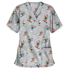 Christmas Print Short-sleeved Pocket T-shirt Nurse Uniform (Color:5 Size:M)