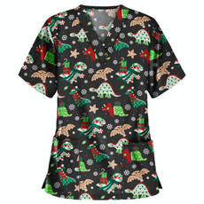 Christmas Print Short-sleeved Pocket T-shirt Nurse Uniform (Color:3 Size:XL)