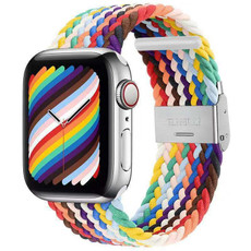 Braided + Stainless Steel Watch Band For Apple Watch Series 9&8&7 41mm / SE 3&SE 2&6&SE&5&4 40mm / 3&2&1 38mm(Rainbow)