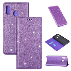 For Samsung Galaxy A60 Ultrathin Glitter Magnetic Horizontal Flip Leather Case with Holder & Card Slots(Purple)