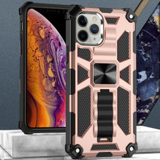For iPhone 12 Pro Max Armor Shockproof TPU + PC Magnetic Protective Case with Holder(Rose Gold)