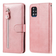 For Samsung Galaxy A51 5G Fashion Calf Texture Zipper Horizontal Flip Leather Case with Holder & Card Slots & Wallet(Rose Gold)