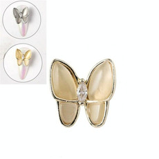 10 PCS Butterfly Nail Art Accessories Golden Three-dimensional Cat's Eye Butterfly Zircon DIY Nail Decoration Accessories(Gold 1  13X12 MM)