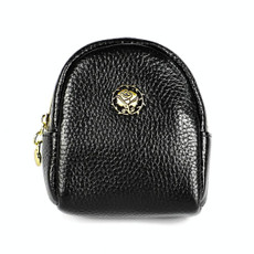 2028 Lady Portable Small Cosmetic Bag Leather Zipper Wallet Purse(Black)