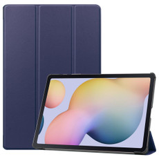 For Samsung Galaxy Tab S8+ / Tab S8 Plus /  Tab S7 FE / Tab S7+ Custer Texture Smart PU Leather Case with Sleep / Wake-up Function & 3-Fold Holder(Dark Blue)