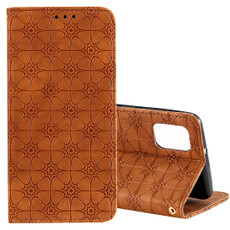 For Samsung Galaxy A31 Lucky Flowers Embossing Pattern Magnetic Horizontal Flip Leather Case with Holder & Card Slots(Brown)