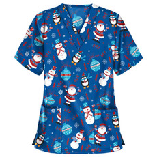Christmas Print Short-sleeved Pocket T-shirt Nurse Uniform (Color:1 Size:L)