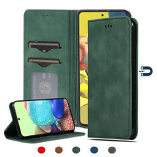 For Samsung Galaxy A71 5G Retro Skin Feel Business Magnetic Horizontal Flip Leather Case(Army Green)