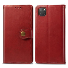 For Huawei Y5P 2020 Retro Solid Color Leather Buckle Phone Case with Lanyard & Photo Frame & Card Slot & Wallet & Stand Function(Red)