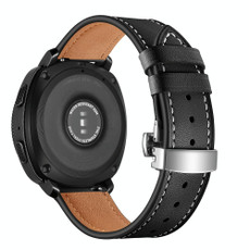 22mm For Huawei Watch GT2e / GT2 46mm Leather Butterfly Buckle Strap Silver Buckle(Black)