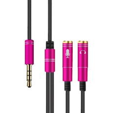 2 in 1 3.5mm Male to Double 3.5mm Female TPE High-elastic Audio Cable Splitter, Cable Length: 32cm(Rose Red)