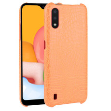 For Galaxy A01 Shockproof Crocodile Texture PC + PU Case(Orange)