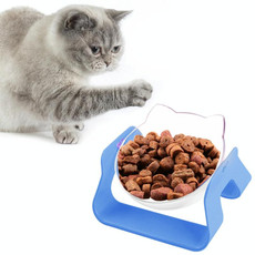 Transparent Water Cat Bowl Holder Dog Food Basin Oblique Mouth Adjustable Pet Bowl(Blue)