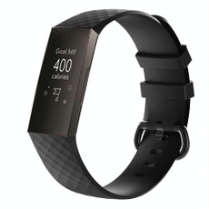 Diamond Pattern Silicone Watch Band for Fitbit Charge 3 Small Size190*18mm(Black)