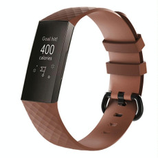 Diamond Pattern Silicone Watch Band for Fitbit Charge 4 Small Size190*18mm(Coffee)