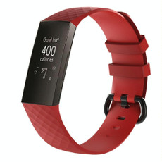 Diamond Pattern Silicone Watch Band for Fitbit Charge 4 Small Size190*18mm(Red)