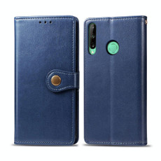 For Huawei Y7P Retro Solid Color Leather Buckle Phone Case with Lanyard & Photo Frame & Card Slot & Wallet & Stand Function(Blue)