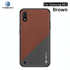 For Galaxy A01 PINWUYO Rong Series  Shockproof PC + TPU+ Chemical Fiber Cloth Protective Cover(Brown)