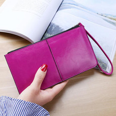 Women Zip Wallet Long Clutch Multi Card Holder Wallet Wrist Wallet(Rose Red)