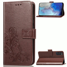 For Galaxy S20 Lucky Clover Pressed Flowers Pattern Leather Case with Holder & Card Slots & Wallet & Hand Strap(Brown)