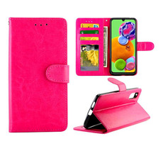For Galaxy A90 5G Crazy Horse Texture Leather Horizontal Flip Protective Case with Holder & Card Slots & Wallet & Photo Frame(Magenta)