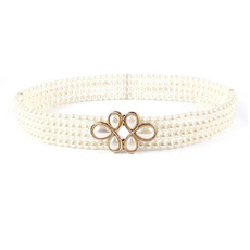 Wild Pearl Diamond Flower Belt Belt Dress Decorative Waist Chain for Women, Length:66cm(White)