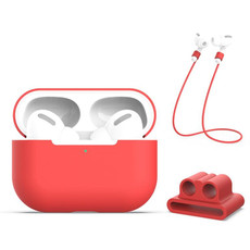 For AirPods Pro 3 in 1 Silicone Earphone Protective Case + Earphones Buckle + Anti-lost Rope Set(Red)